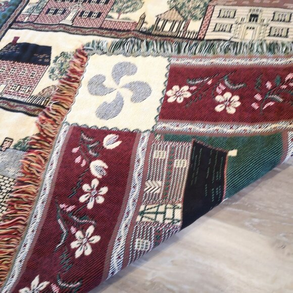 Bob Timberlake Salem Town Triple Woven Afghan Throw Blanket Cottages Burgundy - Picture 7 of 9